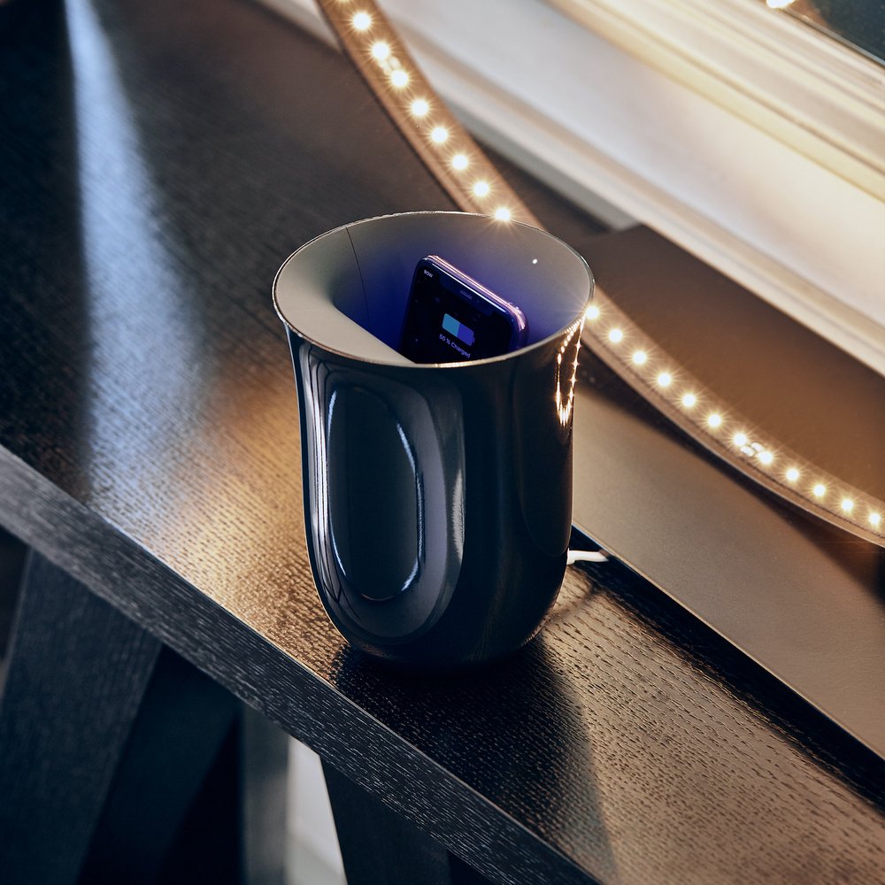 Беспроводное зарядное устройство Lexon Oblio со встроенным УФ-стерилизатором, 10 Вт, тёмно-синий